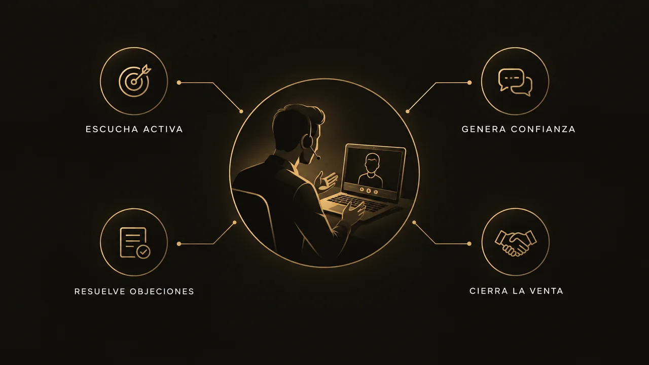 cuanto gana un closer de ventas: qué hace un closer de ventas en una videollamada: escucha activa, genera confianza, resuelve objeciones y cierra la venta
